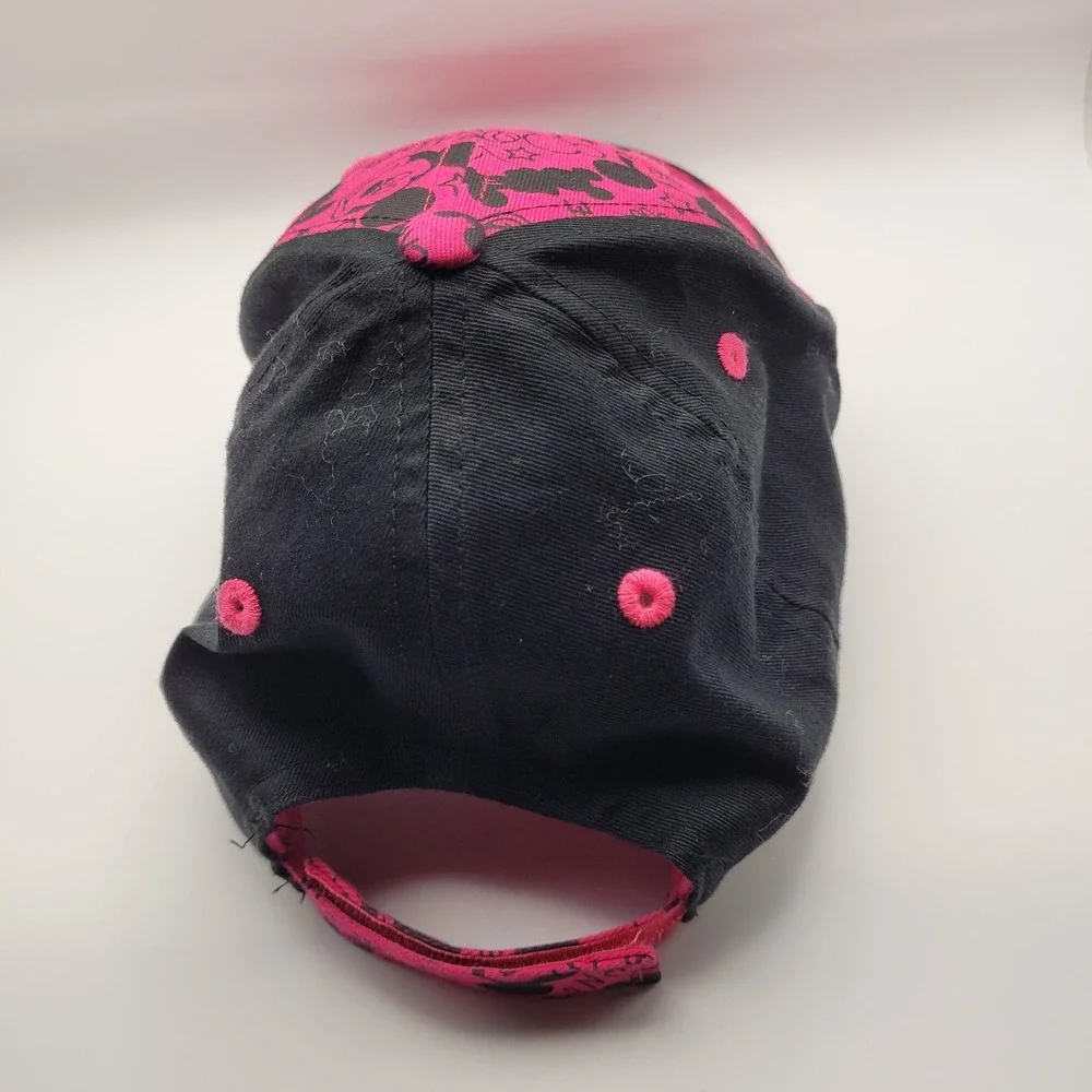 Disney Park, Mickey Mouse Youth, Cap, Pink Black With Rhinestones Adjustable